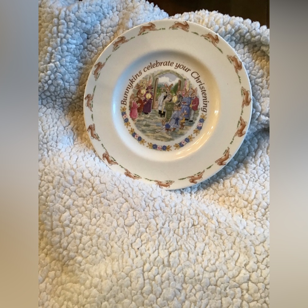 Rare Collectable Bunnykins celebrate your Christening china 8” round plate